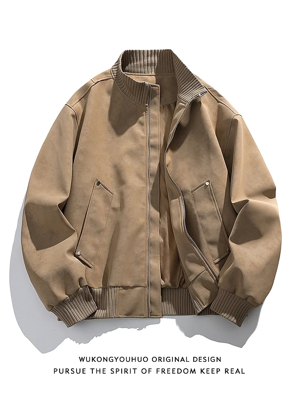 

Американский Sle Ретро из искусственной кожи в стиле пэчворк с воротником-стойкой Jaet ex Весна-Осень Свободная повседневная верхняя одежда Модный топ