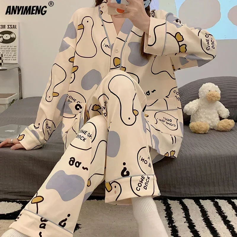 Autumn Winter New Womens Pajamas Sets Korean Chic Girls Pijamas Kimono Lapel Casual Loungewear Long Sleeves Faux Cotton Pajama image 2