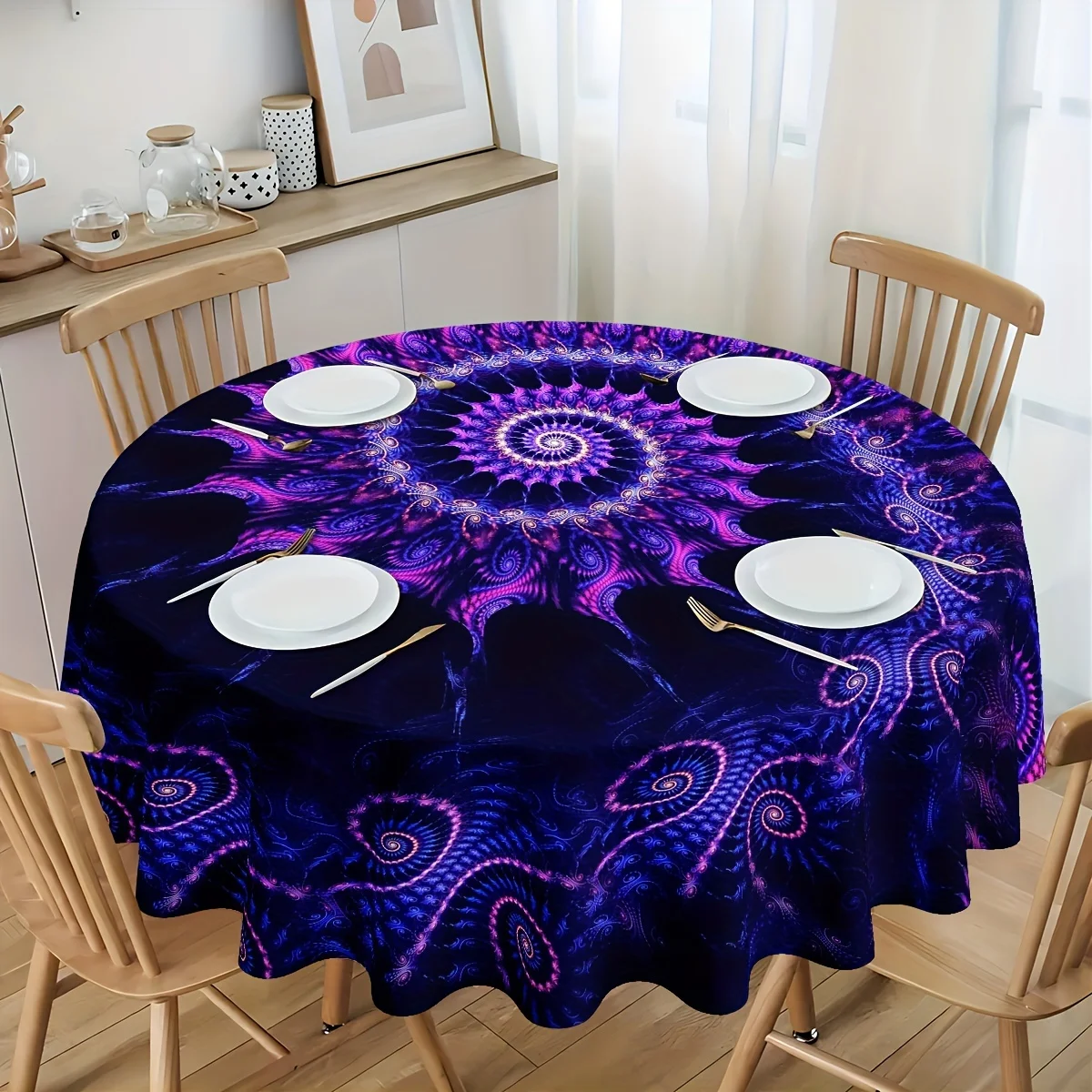 One piece of Halloween purple mandala vortex tablecloth. Psychotropic optical illusion vortex 3D digital printed tablecloth.zyc