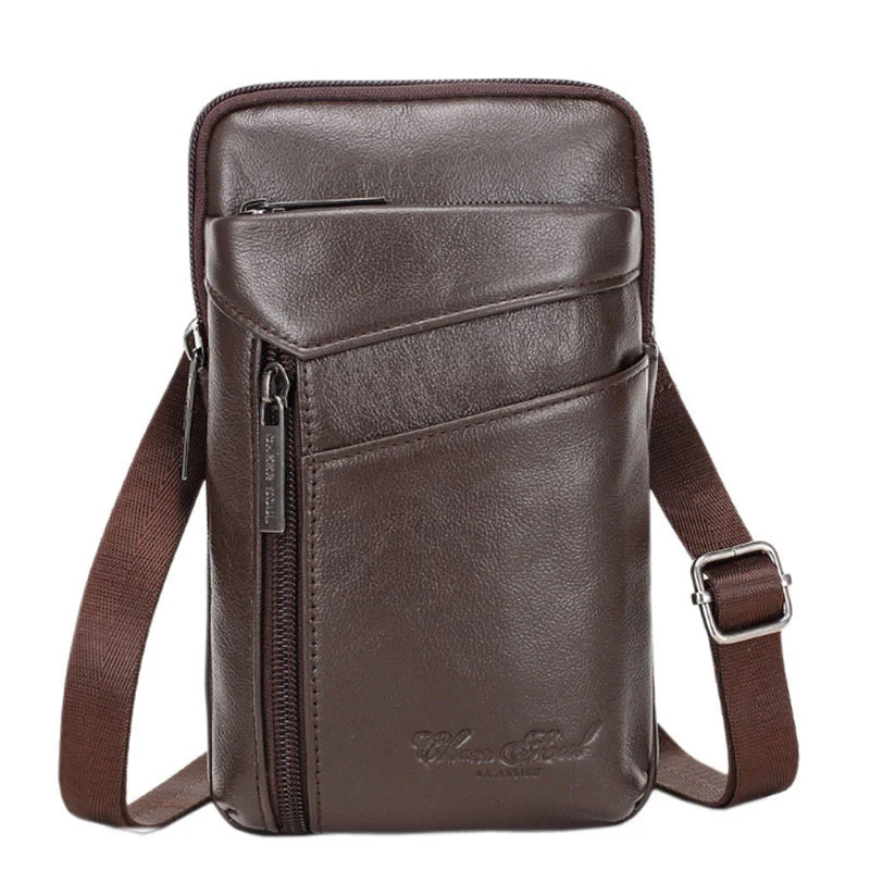 Imagem -03 - Pacote de Cintura Crossbody de Couro Genuíno Masculino Fanny Bolsa de Ombro Pequena Celular Cinto de Telefone Móvel Gancho Moda Alta Qualidade