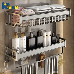 Double Towel Rack Bathroom Shelf Space Aluminium Towel Rack One Piece Wall Mounted Shelf Bathroom Toilet Bathroom Set