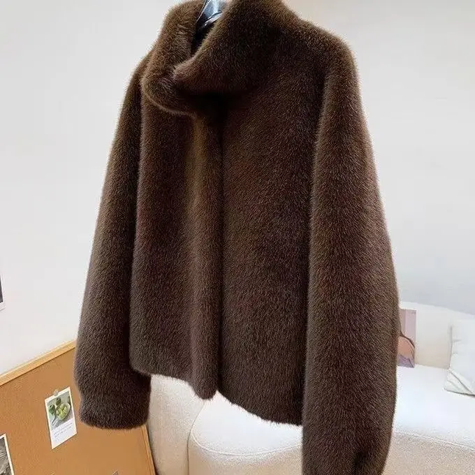 Women Faux Fur Coats Short Jackets Stand Collar Coat Thick Warm Y2k Streetwear Jacket Work Outerwear Autumn Winter 2025