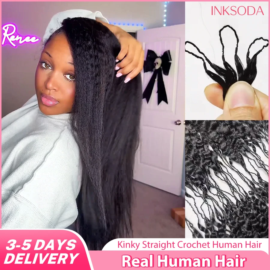 

12A 60g/Pack Afro Kinky Straight Human Hair Crochet Knotless Pre-Separated Feather Light Crochet Human Hair Extensions Wigs Miracle Knots Crochet Human Hair braiding Hair Extensions Materials Bouncy Kinky Crochet Human Hair Kinky Straight