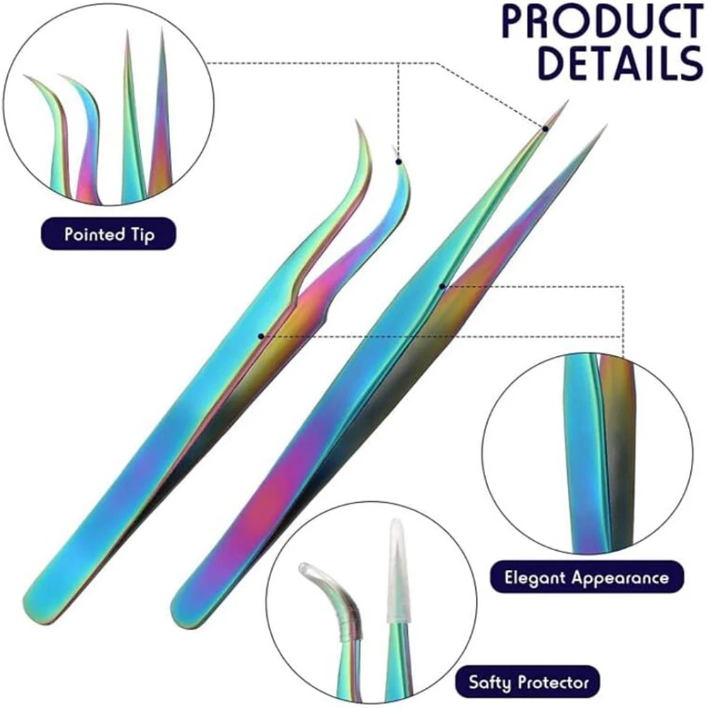 1pc Eyelash Extension Tweezers Premium Stainless Steel Fiber Tip Eyelash Extension Tweezers False Eye Lash Clip Makeup Tools