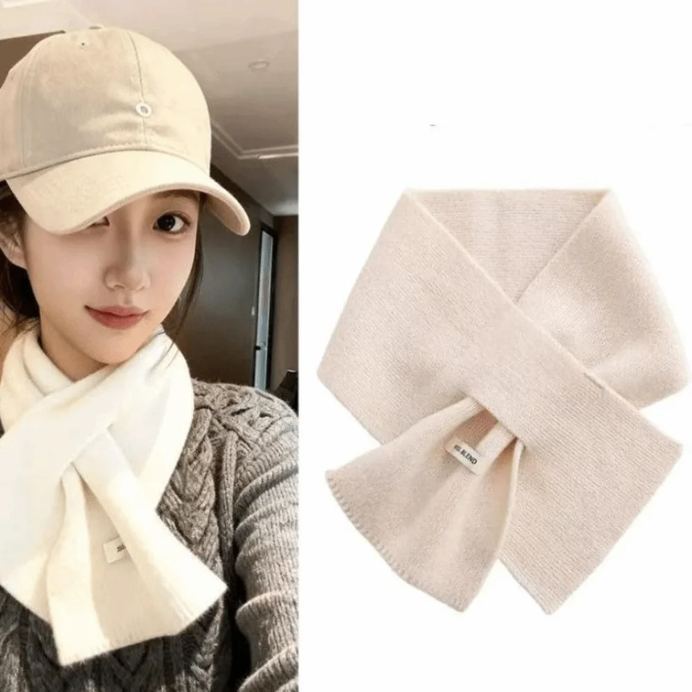 

Solid Color Cross Neck Warmer Thickened Windproof Wool Knitted Scarf Minimalist Cold Protection Women Winter Neckerchief Autumn