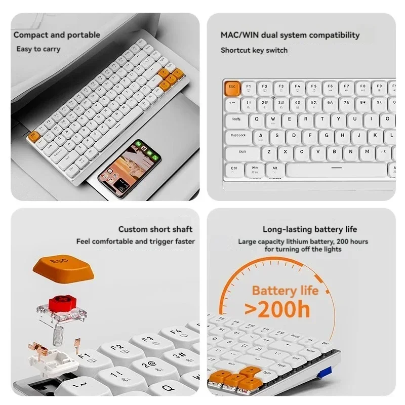 EWEADN MK84 Механическая клавиатура с низкой осью, портативная, с длительным сроком службы батареи, на заказ, 84 клавиши, офисная игровая клавиатура для ПК, аксессуары для ноутбуков