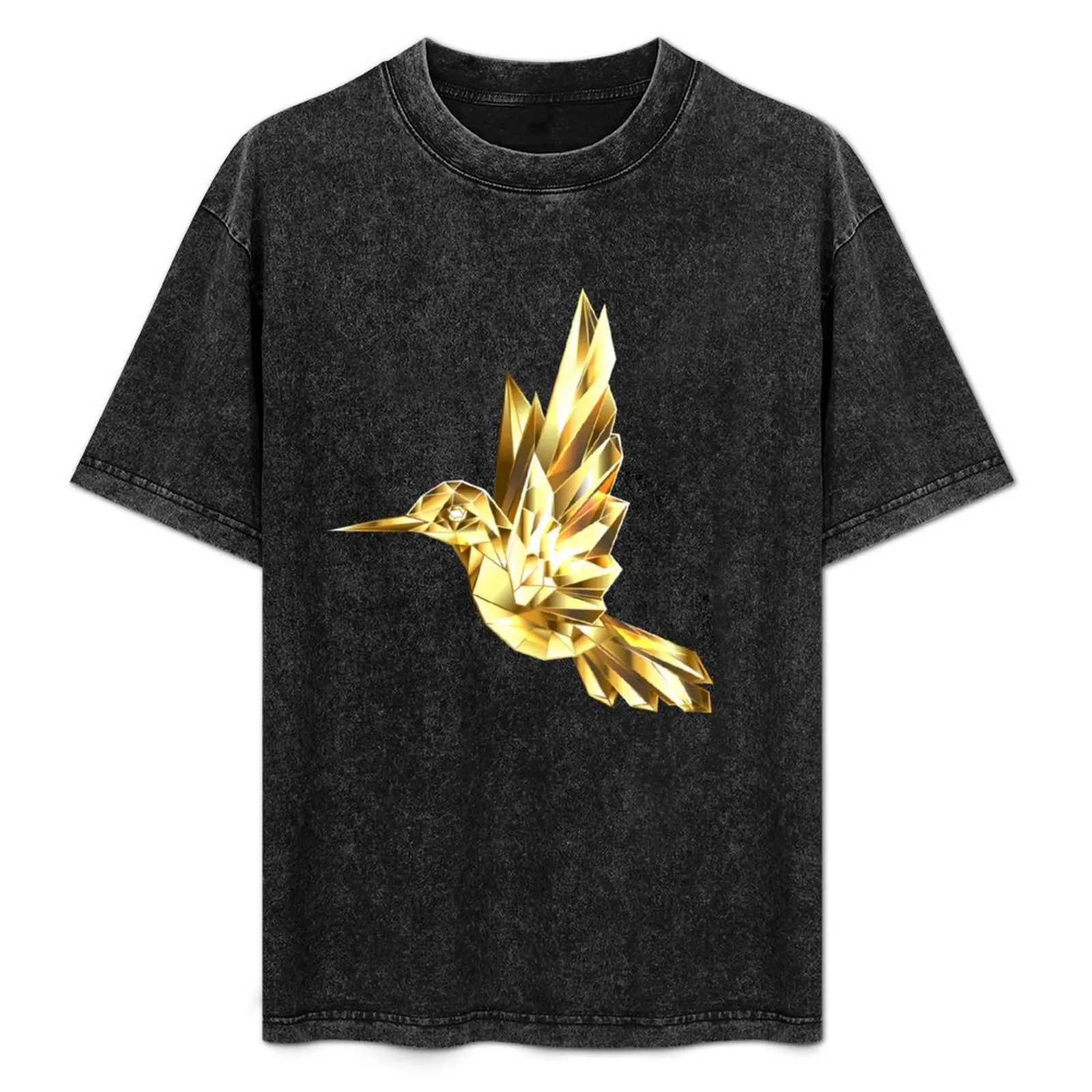

Gold Polygonal Hummingbird T-Shirt Plus Size Street Style Tee