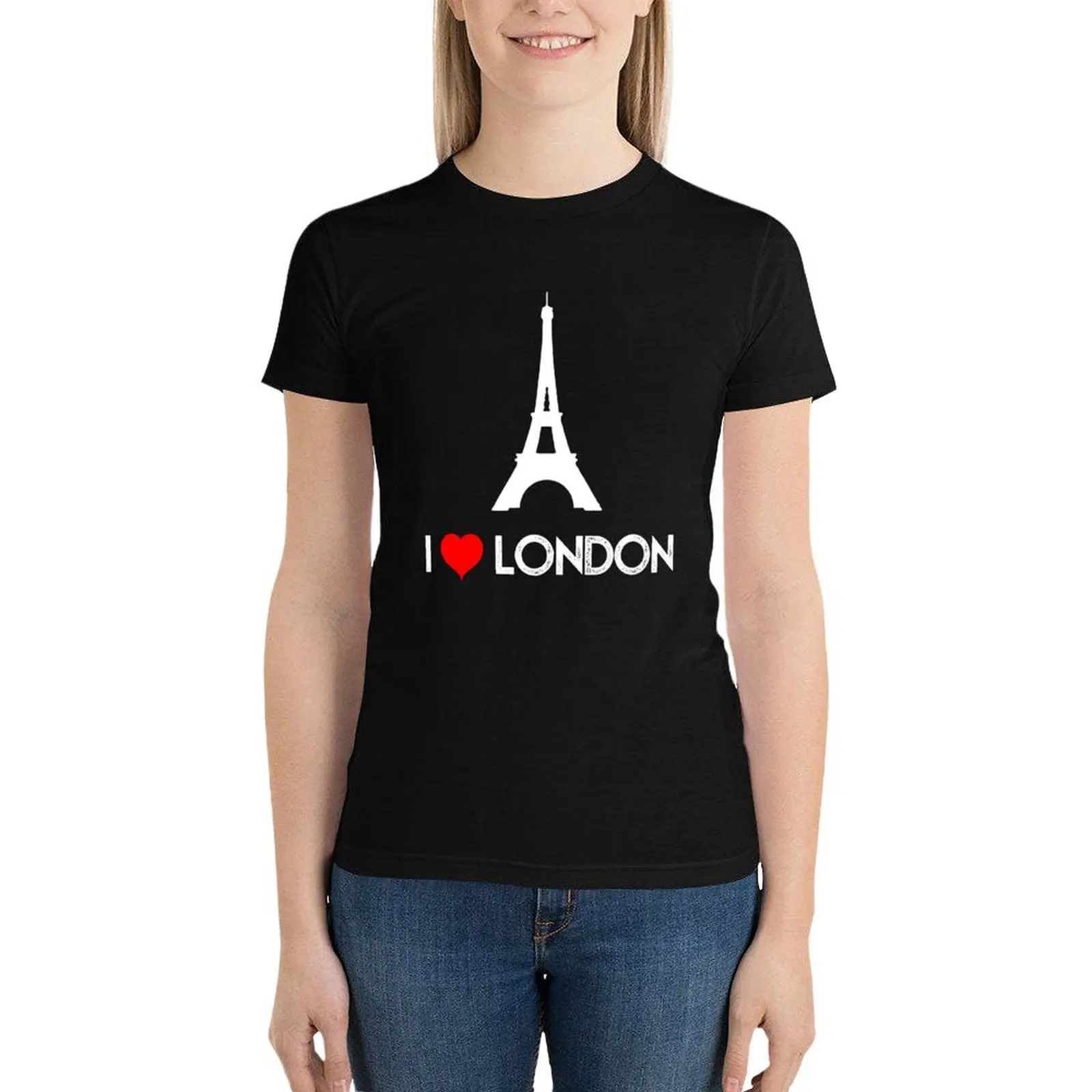 

I Love London funny prank with Eiffel Tower T-Shirt korean fashion summer tops Aesthetic clothing fashion woman blouse 2024