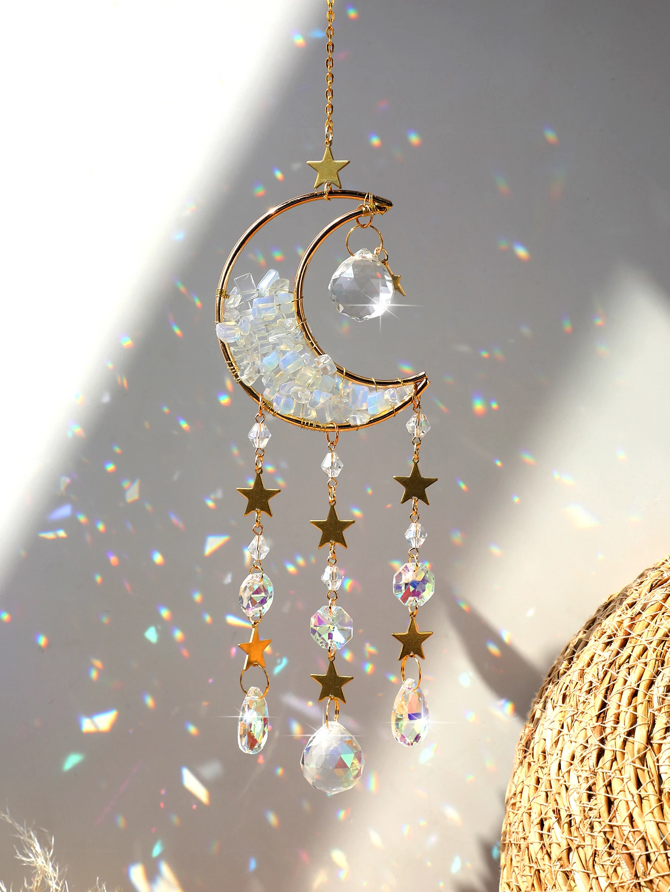 Dreamcatcher Suncatcher Crystal Sun Catcher Indoor Window Prism Ball Moon Rainbow Wind Chimes Car Hanging Garden Decoration Gift