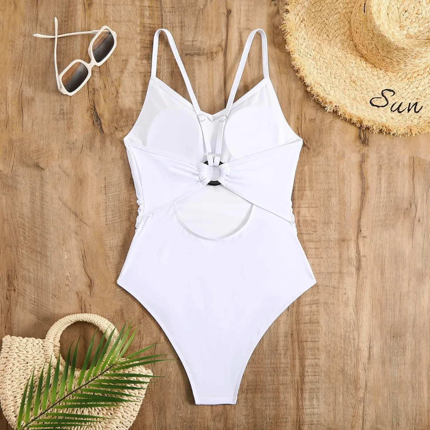 2025 New Brown Bodysuit One Piece Swimsuit Women Thong Swimwear Sexy Backless Bathing Suit Woman Monokini Beach Wear Black White