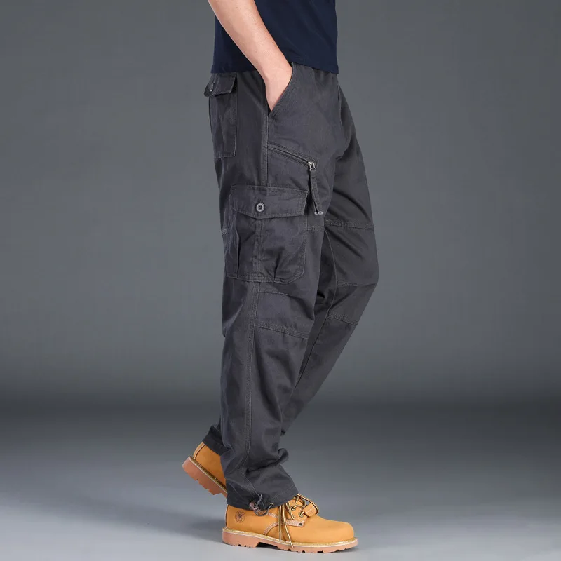 Autumn Men Cargo Pants Loose Straight Trousers Wear‑Resistant Multi Pocket Casual Sports Pants Male Daily Streetwear Bottoms（