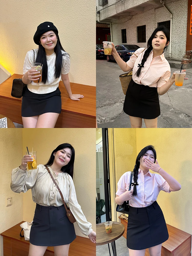 

Юбка NINI ONE с высокой талией, А-силуэт, утягивающая, больших размеров, простая корейская короткая юбка, скрывающая бедра, стройнящая, больших размеров