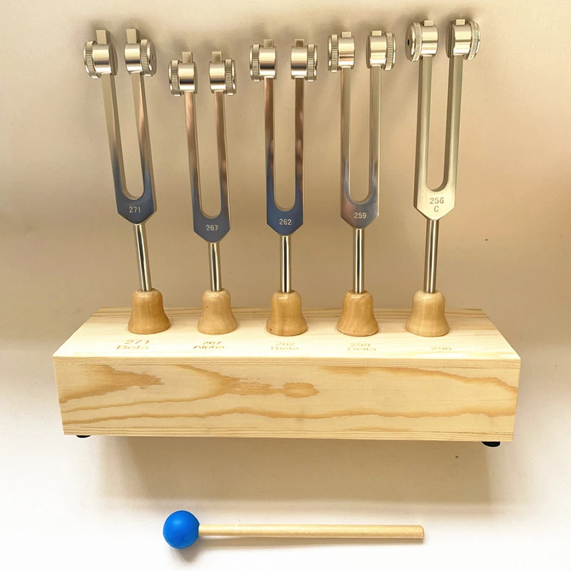 5pcs Tuning Fork Set Aluminum Alloy Brainwave Frequency Reduction Tuning Forks with Base Diapason Chakras Music Therapy Gifts