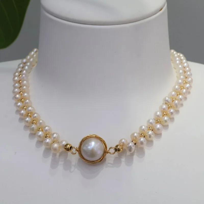 SGARIT 14k Filled Gold Vintage Genuine Natural Pearl Collar Choker for Women Exquisite Necklace Beach Jewelry Dinner Party Gift