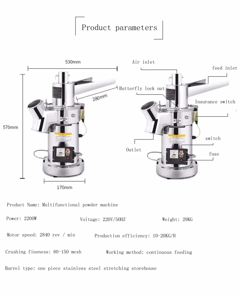 Electric Automatic Flour Mill Machine Continuous Feeding Grain Mill Food Herb PVC ORE Grinder Mincer Pulverizer 15kg/h