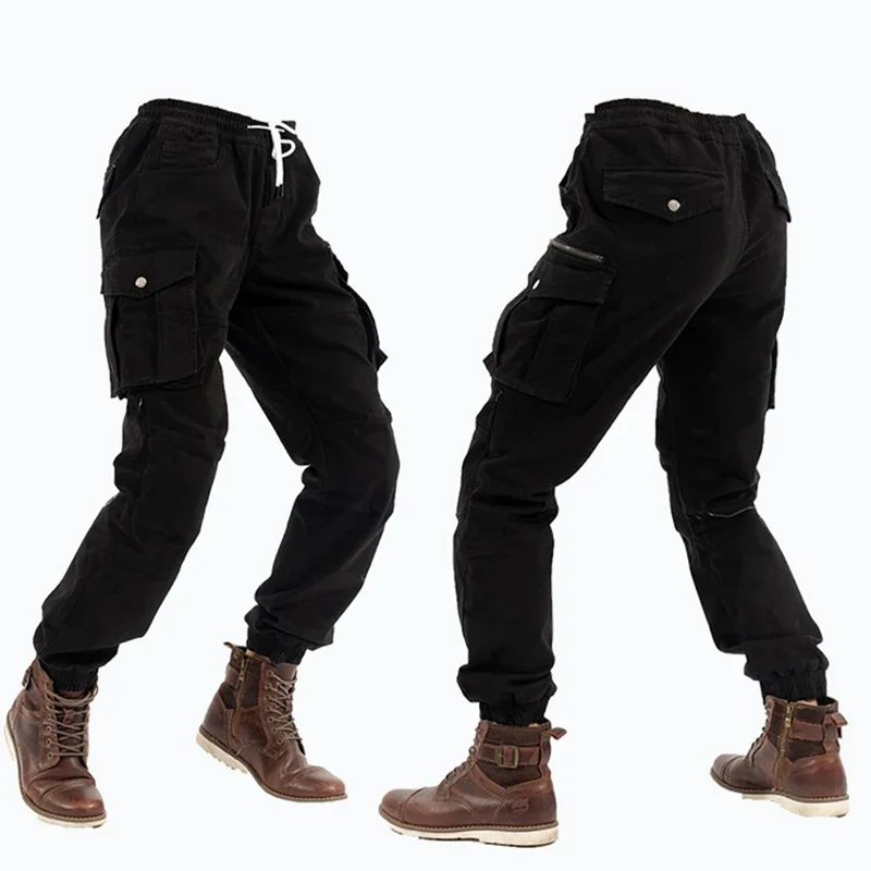 Motorcycle Riding Pants Men's Women's Winter Warm Anti-fall Elastic Waist Slim-fit Ankle Banded Pants Multi-pocket Cargo Pants