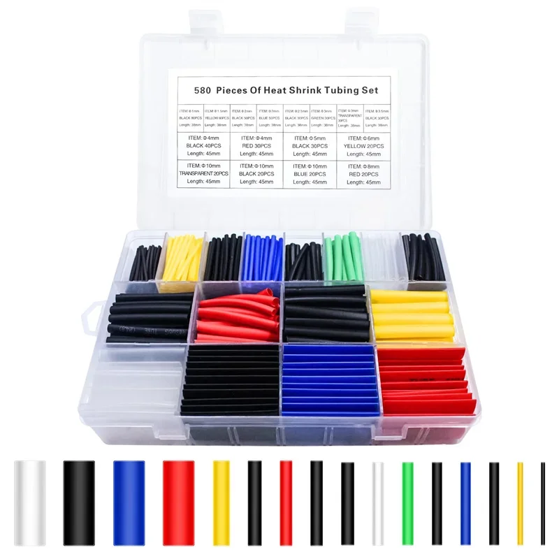 127/164/328/580Pcs Heat Shrink wrapped Shrinking Insulation Sleeving Thermal Casing Car Electrical Cable Shrink Tube Tube Kit