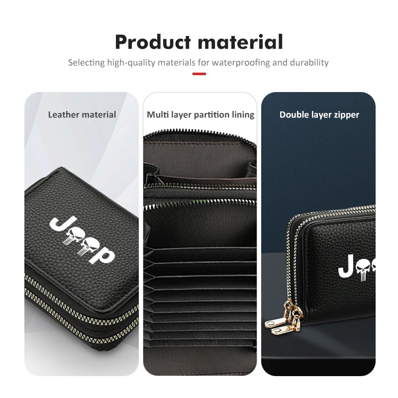 Car Men Women Double Zipper Men Wallets Business Brand Purse For Jeep Grand Cherokee Compass Patriot Renegade Wrangler