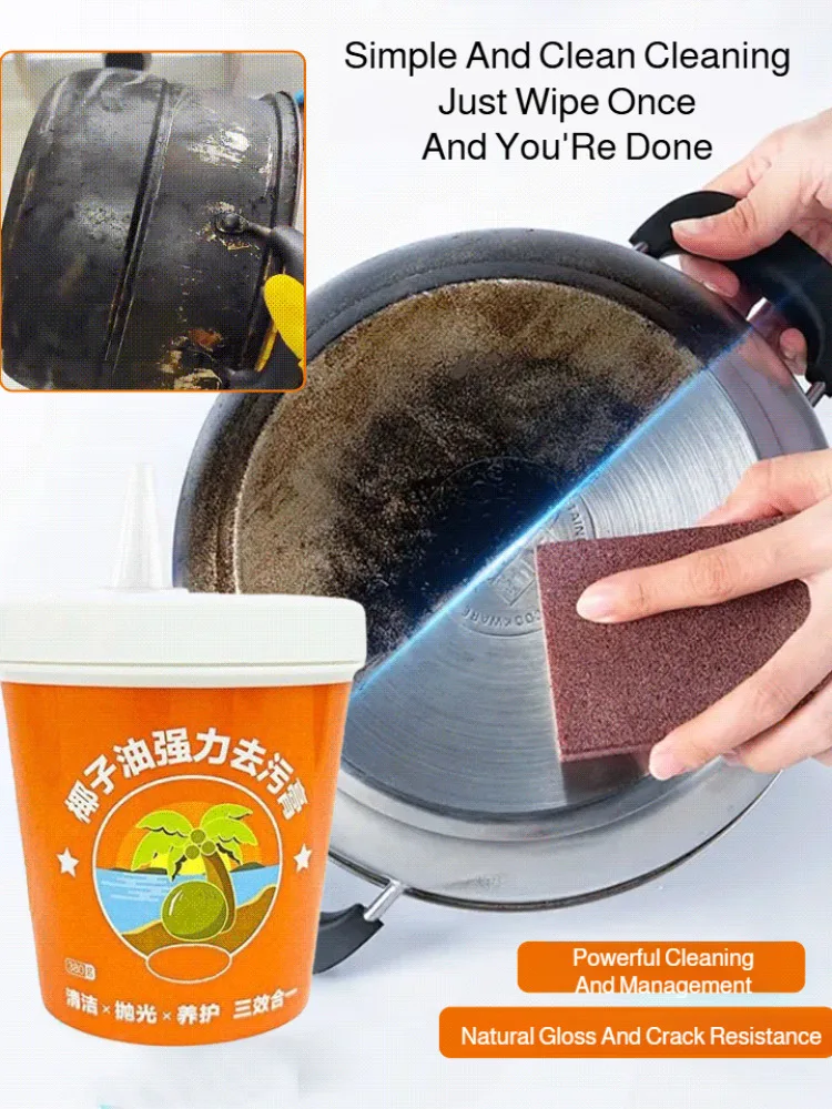 Limpiador multiusos, pasta para fondo de olla, utensilios de cocina, limpiador doméstico, crema de limpieza de aceite de coco, elimina manchas para cocina y baño