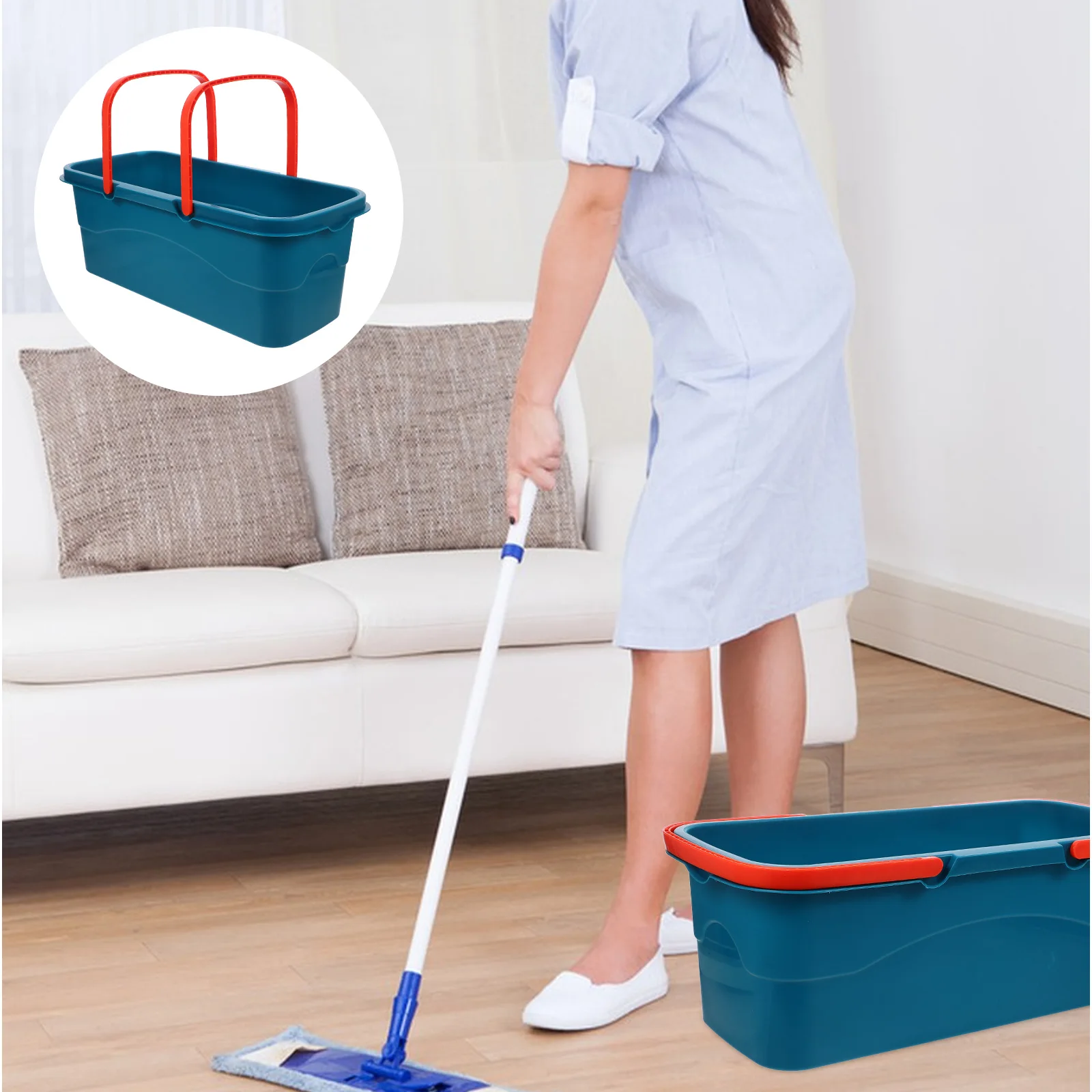 

Flat Mop Household Floor Cleaning Mop Bucket Plastic Container Handle Drain Hole for Floor Cleaning Tools49x23x18cm