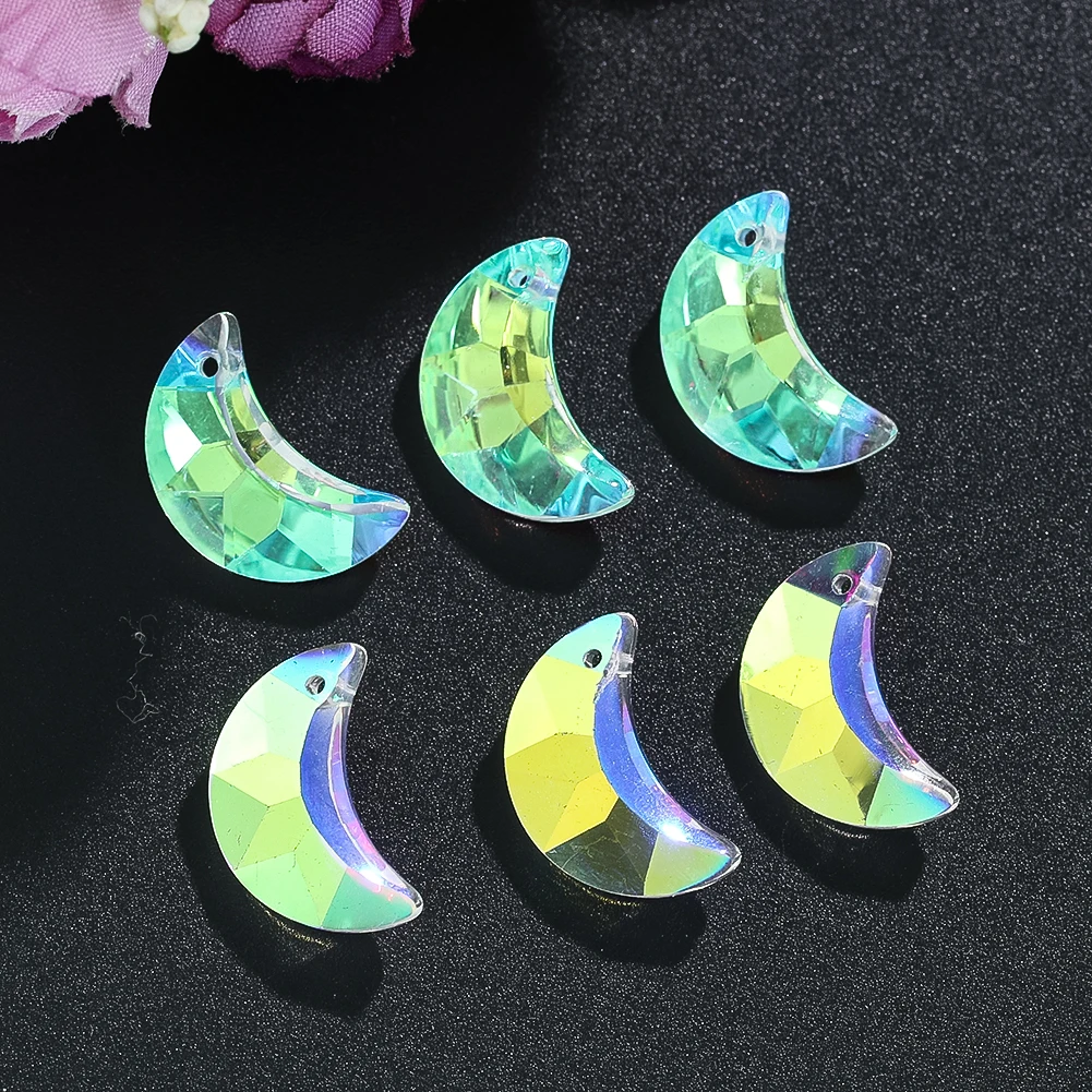 5pcs 20mm AB Moon Crystal Hanging Beads Pendant Chandelier Accessories Suncatcher Wedding Outdoor Garden Wind Chime Decoration