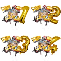 6pcs Carton Vehicle Balloon with 32inch Gold Number Balloon Set for Boy's Construction Themed Birthday Party Decorations