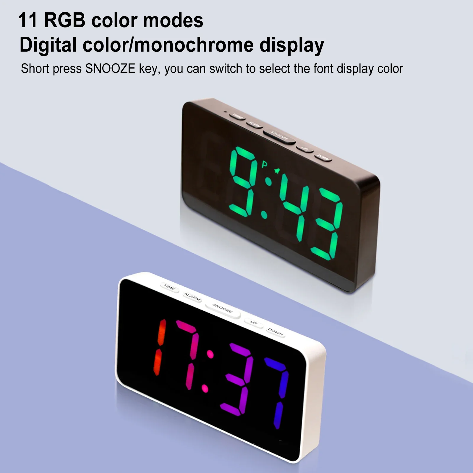 Digital Alarm  RGB LED Creative Dazzle Color Colorful Table Clock Desktop Silent 12/24H Electronic