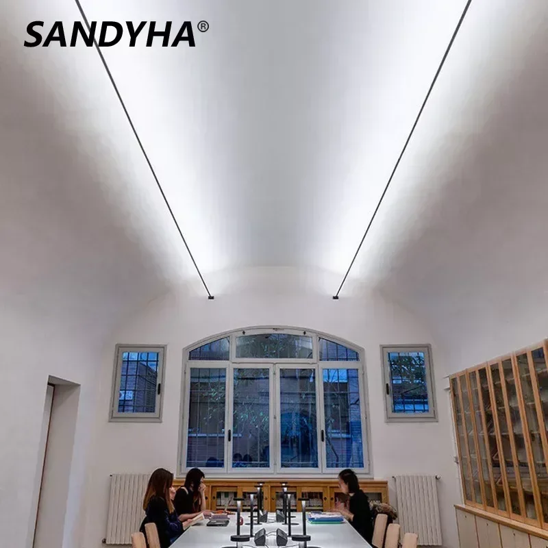 SANDYHA Moderno Linear Aço LED Luzes de Tira Interior Deco Lustre Lampe Design Lâmpada Noturna Lustre Luz de Parede para Hotel