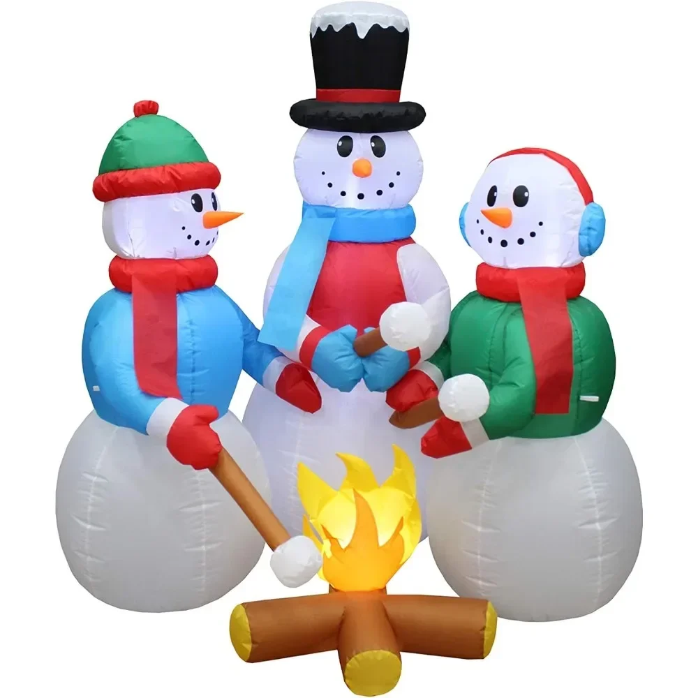 

5 Foot Tall Huge Christmas Inflatable Snowmen Snowman Campfire Camping Roasting Marshmallows LED Lights Outdoor Indoor Holiday