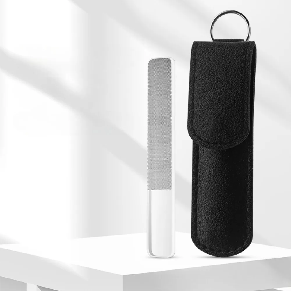 مبرد أظافر زجاجي نانو احترافي بمقبض مزدوج الجوانب مضاد للانزلاق مع حافظة جلدية لإكسسوارات أظافر الصالونات المنزلية