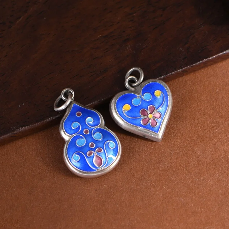 BOCAI New S999 Silver Jewelry Vintage Simplicity Blue-green Craftsmanship Peach Heart Gourd Pendant Women's Selected Gift