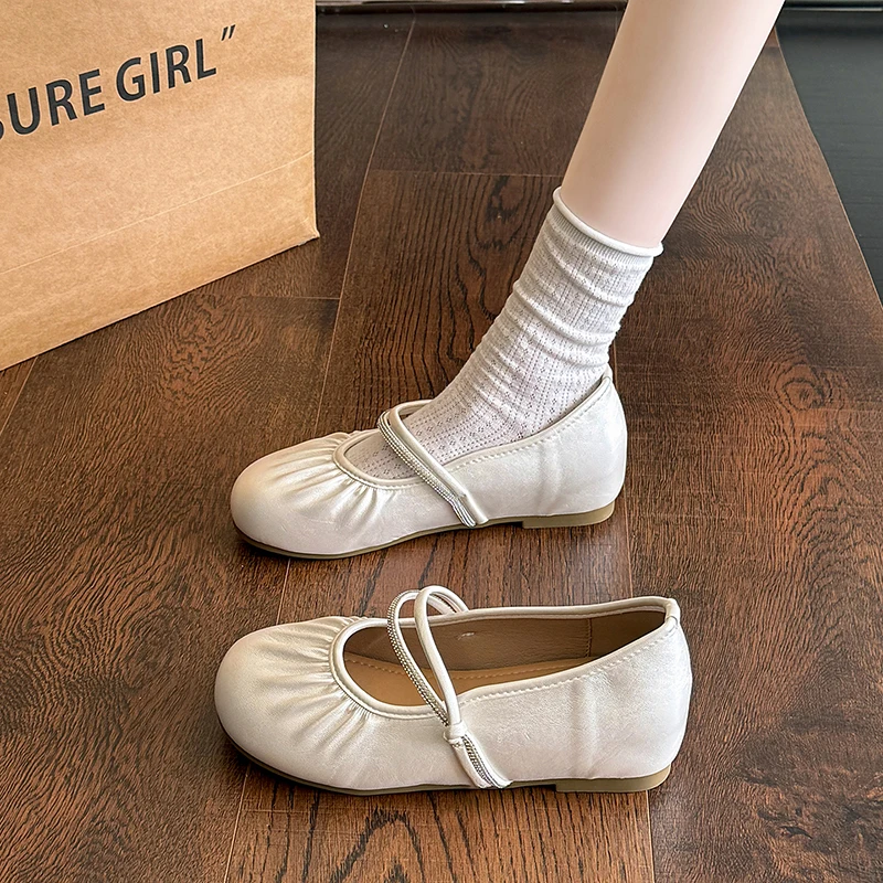 

CRLAYDK Женские туфли с круглым носком, повседневные складные лоферы без шнуровки, женские легкие кожаные платья Мэри Джейн для вождения, Mocs для женщин