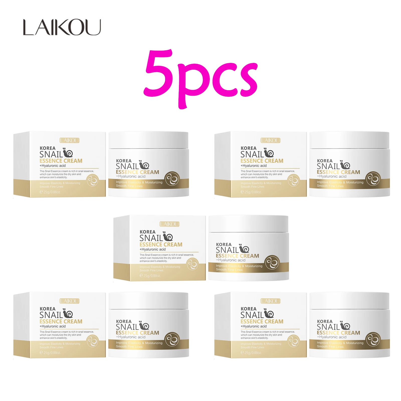 5pcs LAIKOU Snail Face Cream Hyaluronic Acid Moisturizing Facial Serum Collagen Nourishing Serum Day Cream Face Skin Care