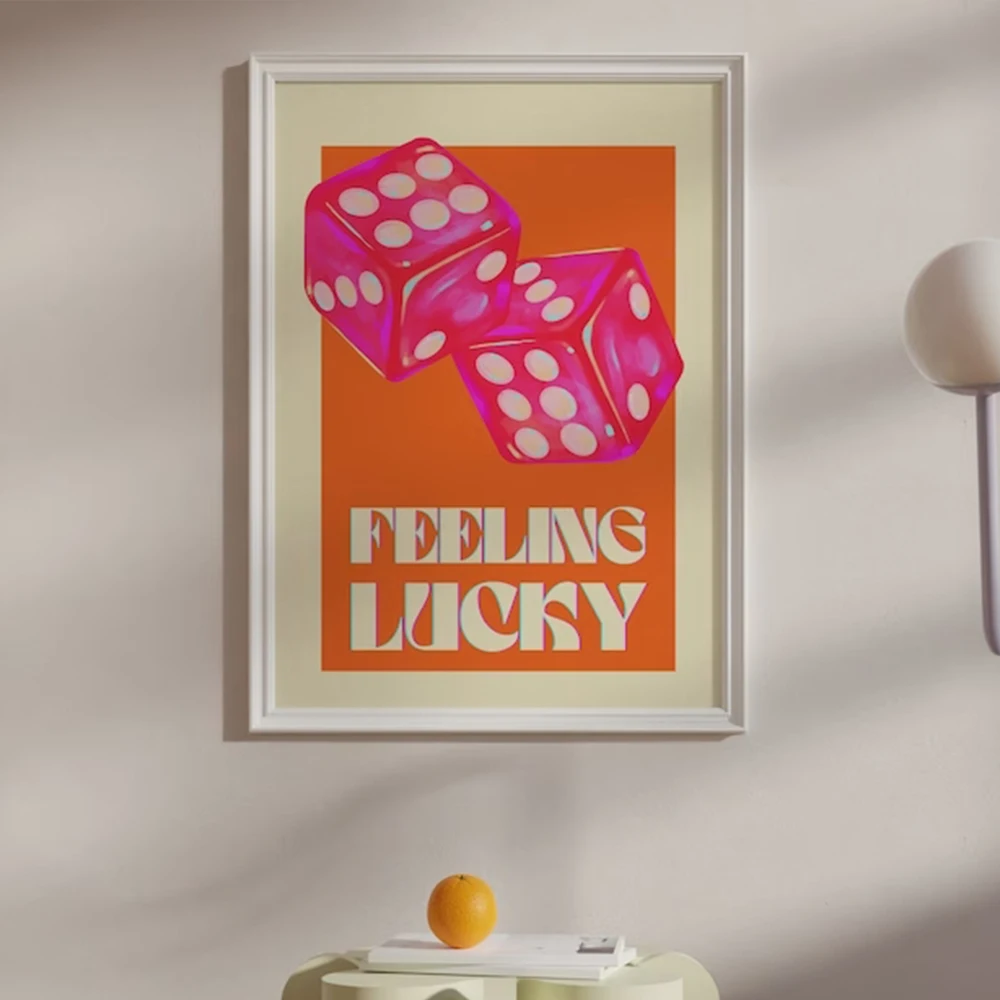 Pink Orange Feeling Lucky Quotes Wall Art Canvas Painting Posters For Living Room Home Decor Minimalist Dopamine Y2K Eclectic