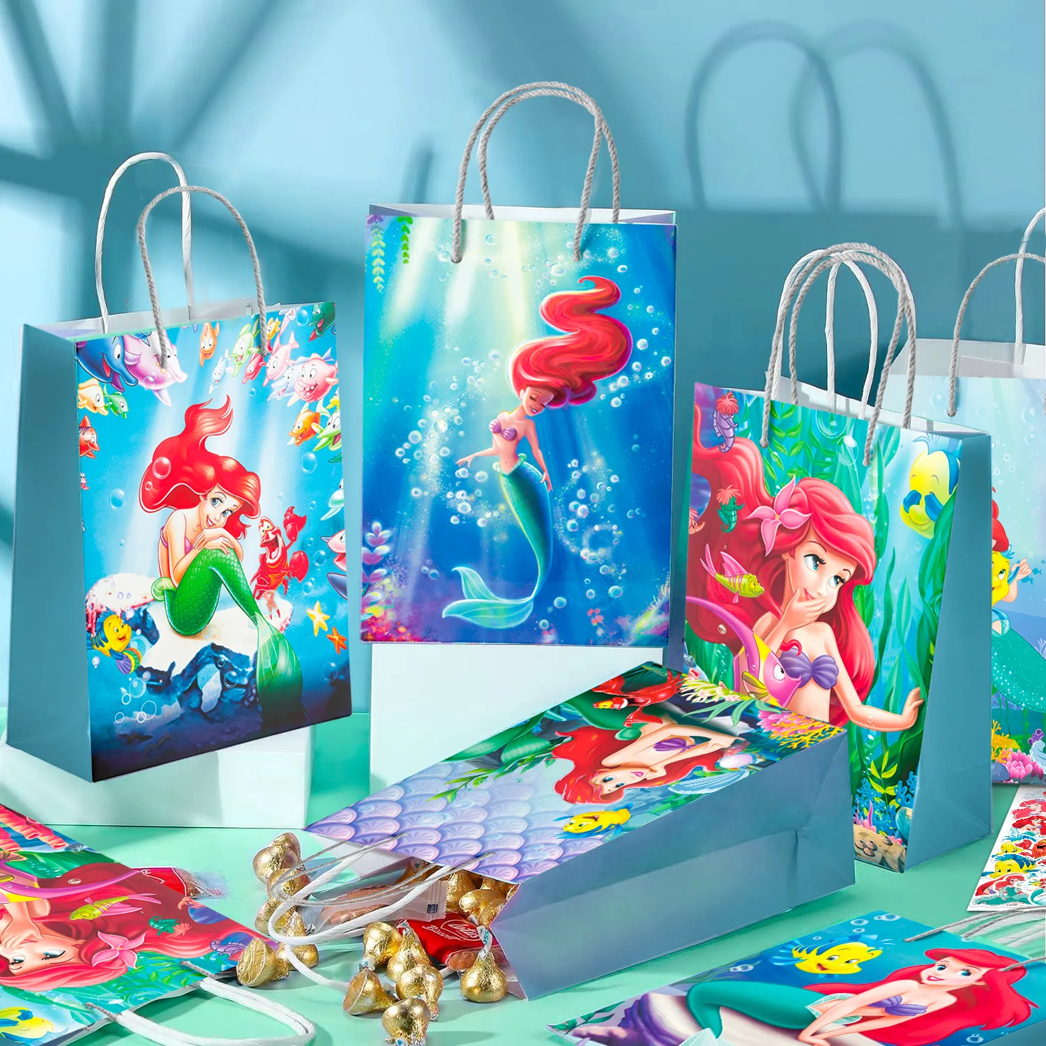 Party Favor Bags, Party Bags Set Including 24pcs Gift Bags, Candy Bags&50pcs Stickers for Girls Kids Party Decorations Supplies