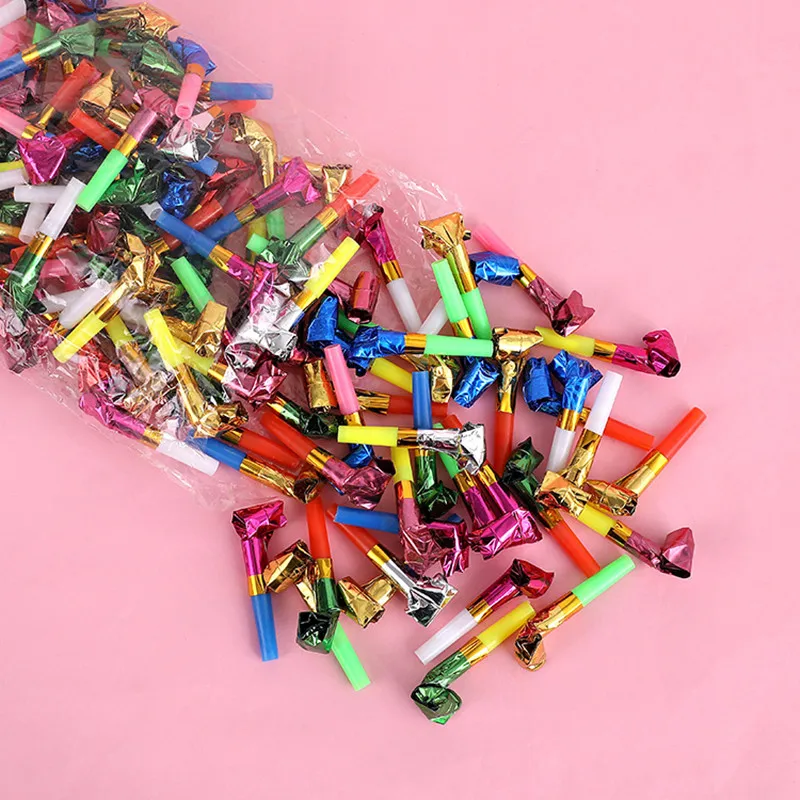 50Pcs Child Blowout Whistles Treat Kids Birthday Party Favors Guest Gift Lanyard Noise Maker Plastic Speaker Funny Prop Pinata