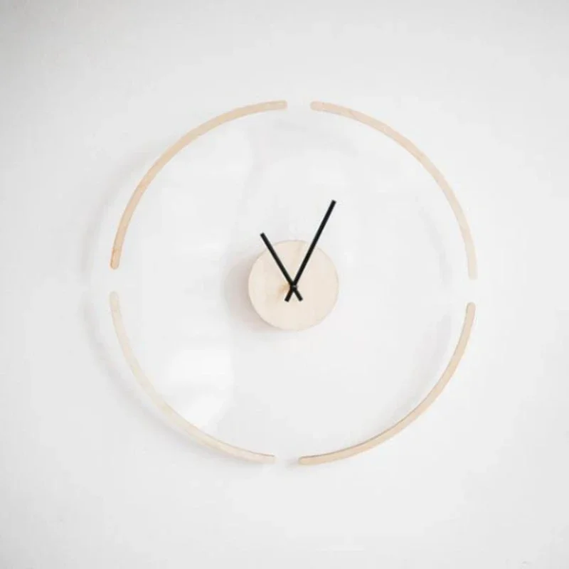 Foreign Trade Popular Style Creative Transparent Suspension Wall Clock Modern Minimalist Wooden Pocket Watch Home Decoration