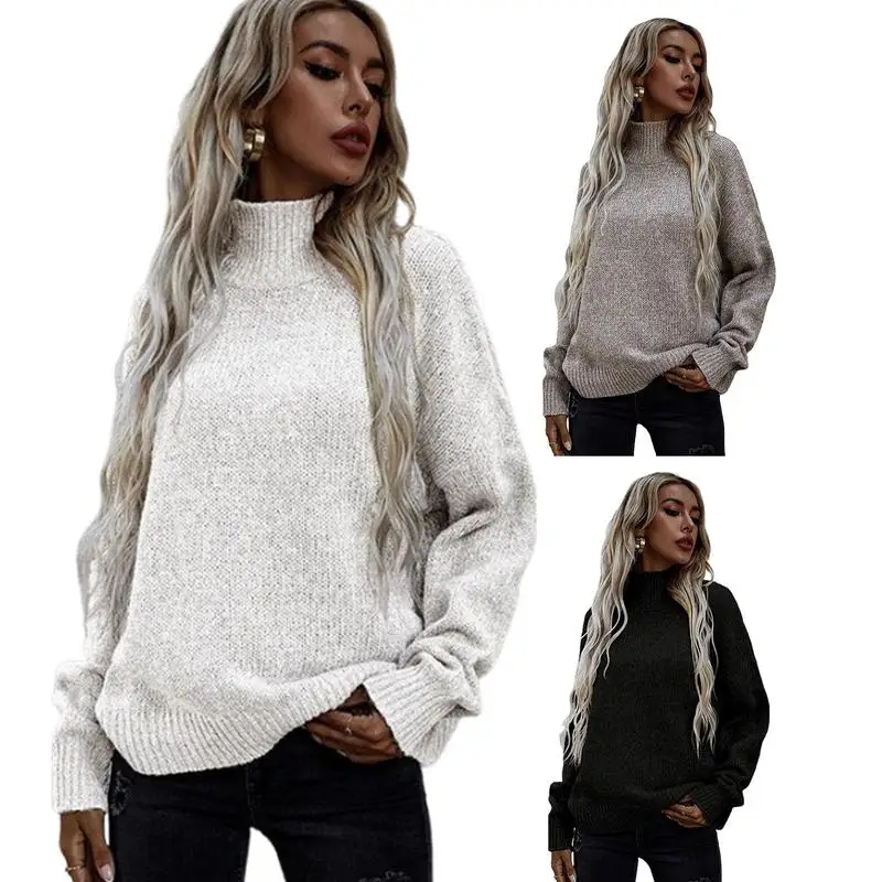 

Turtle Neck Sweater for Women Solid Turtleneck Pullover Outerwear Long Sleeve Knitwear Pullover Fall Winter Casual Cropped Tops