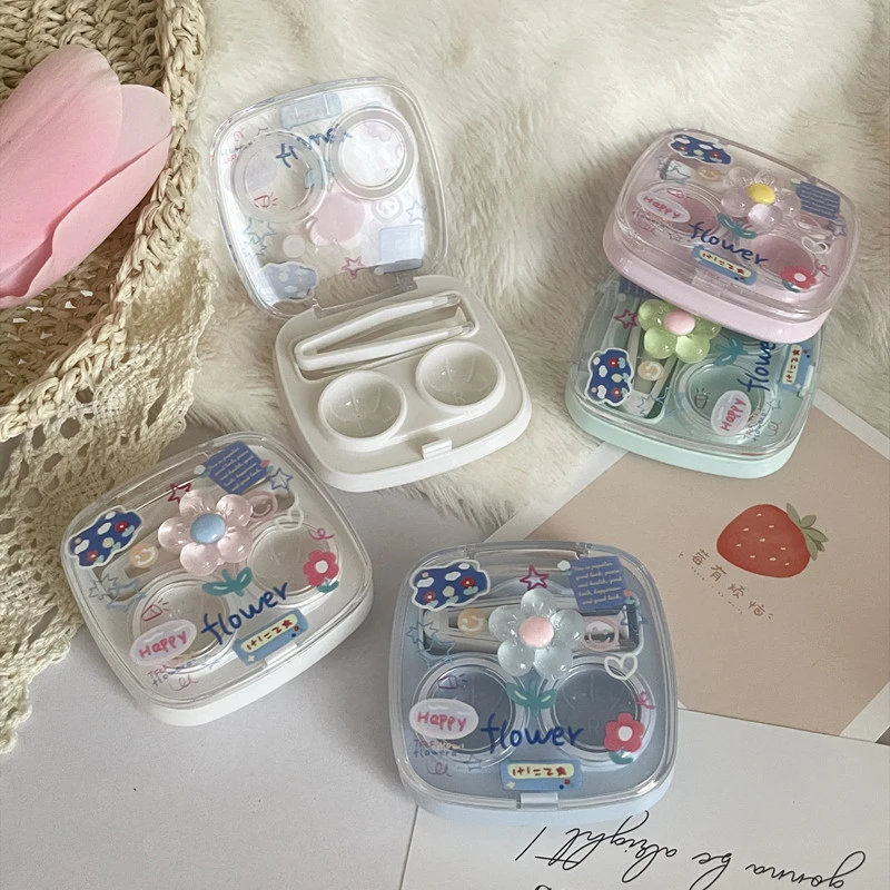 Cute Portable Contact Lens Box para Meninas, Minimalista Mini Container Lens De Contato Storage Case, Kit de Viagem, 1 Set