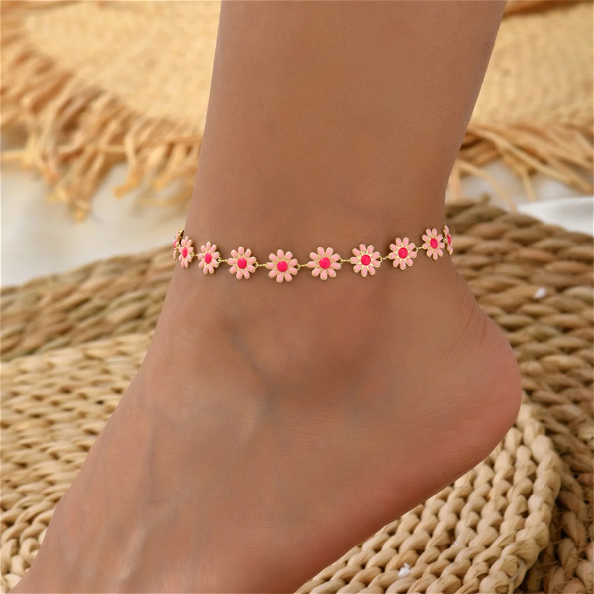 Sweet Daisy Flower Anklets For Women Colorful Sunflower Sandals Barefoot Ankle Bracelet Summer Beach Floral Foot Chain Jewelry