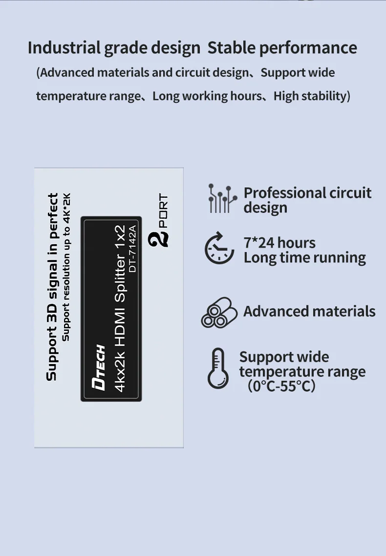DTECH High Definition 4K HDMI Splitter 1x2 1080P@60Hz 4Kx2K@30Hz DTS/DOLBY-AC3/DSD/HD(HBR) Video Audio Splitter