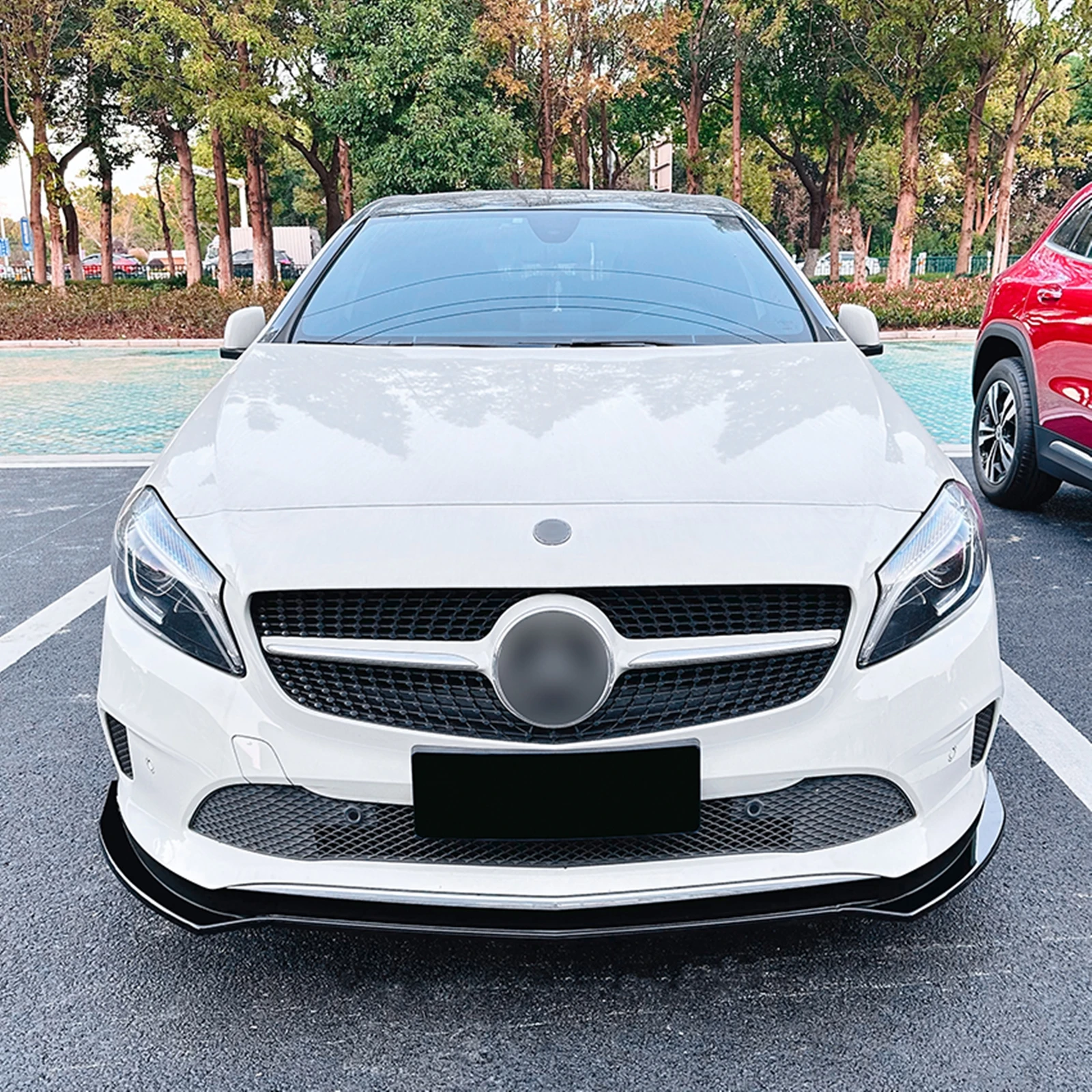 Olangdn Paraurti Anteriore Spoiler Labbro Per Mercedes Benz Classe A W176 2016-2018 Modelli Base In Fibra di Carbonio Look/Gloss Nero Inferiore Splitt