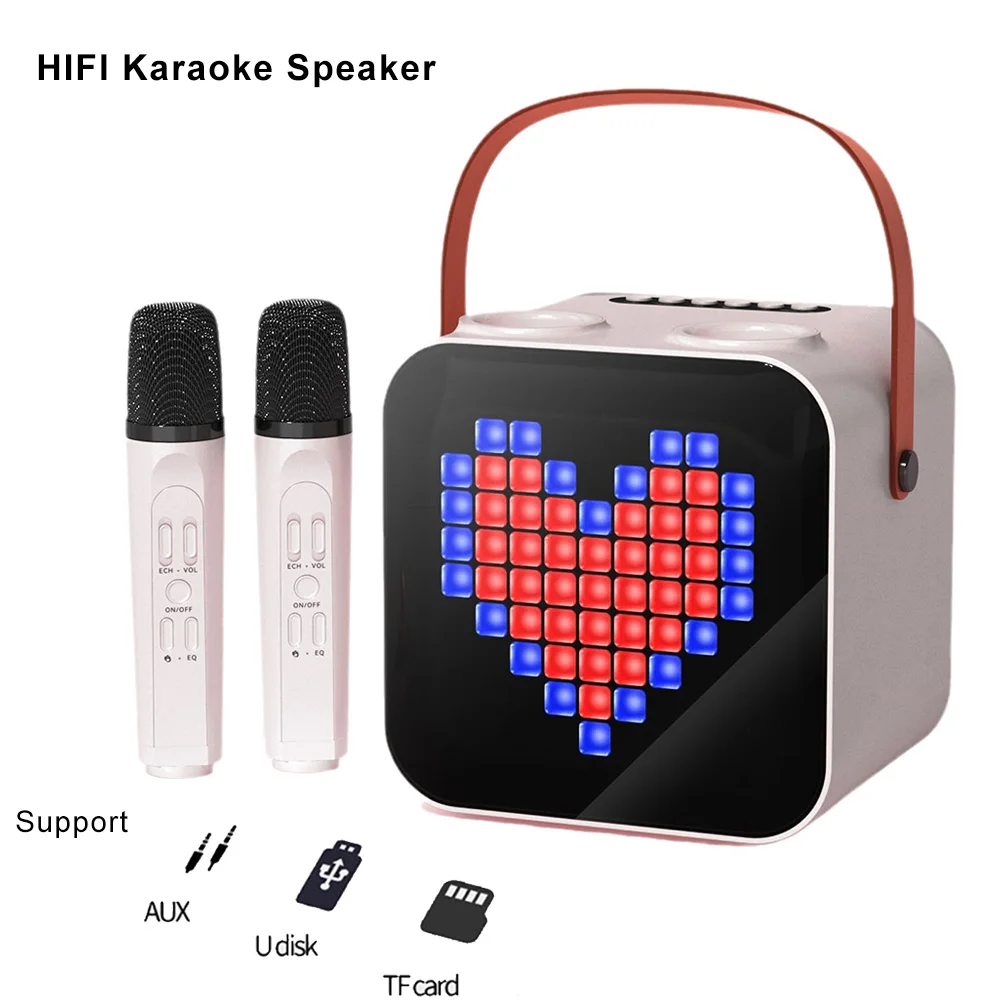 

Portable Karaoke Speaker Set with Duel Wireless Microphone 18 LED Modes Support AUX TF Card U Disk Home Music Player Subwoofer