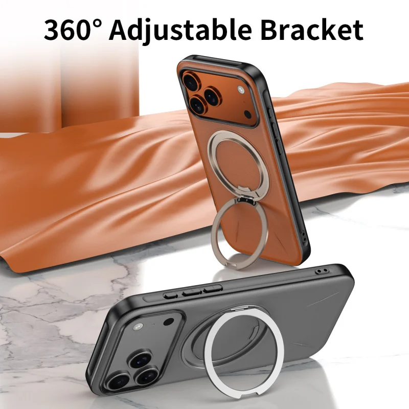 

Hot Sale Phone Case for iPhone 17 Pro Max Air Magsafe Silicone Leather Vintage Back Cover 360° Bracket Full Covers Pivot Shell