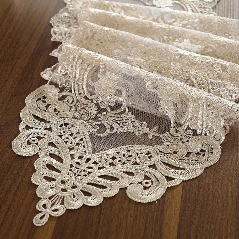 

Lace Table Runner Dresser Scarf Macrame Embroidered Table Runners with Exquisite Flower Vintage Shabby Chic for Holiday Dinning