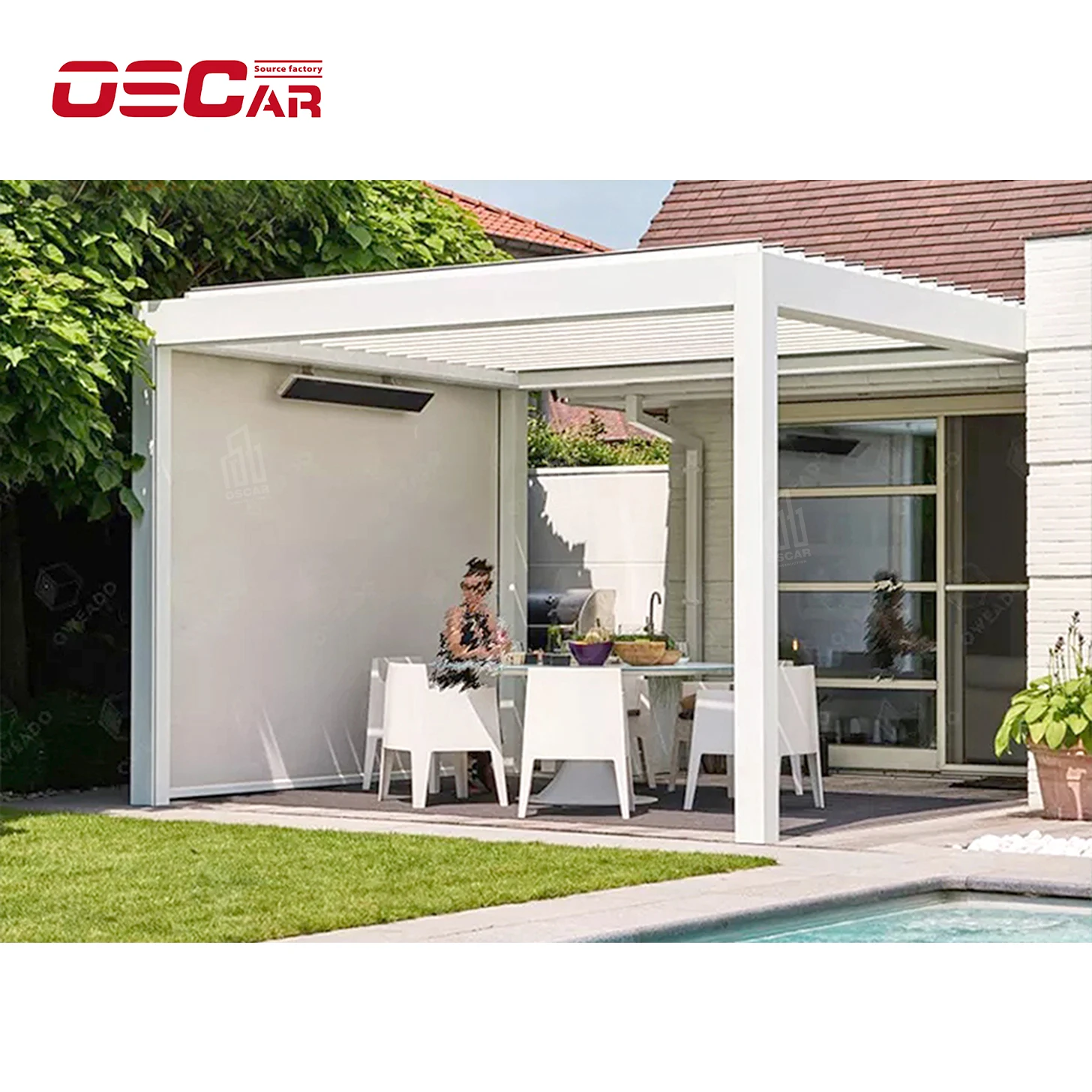 Outdoor Electric Sunroof Glass Pergola Galvanised Tempered Glass Awning