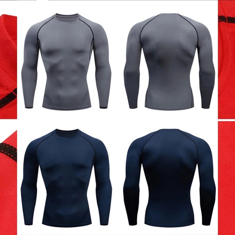 Men\'s Autumn MMA Fitness Gym Sports Suit Elastic Sweat Wicking Compression Jogging Bicycle Running Suit T-Shirt Rashguard