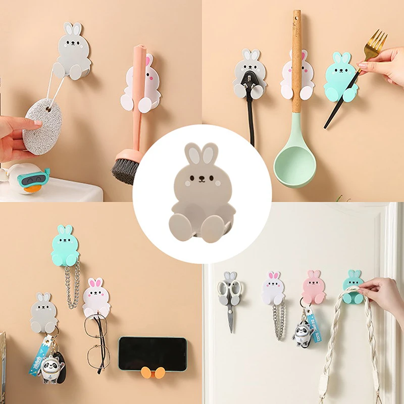 4pcs Cartoon-style No-drill Socket Storage Rack Socket Hooks Seamless Adhesive Hooks Modern Minimalist Design