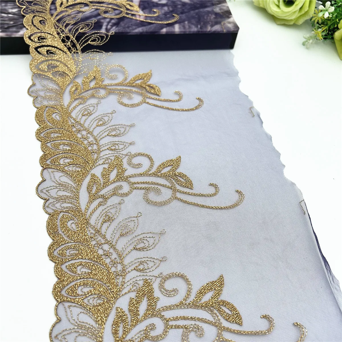 3y/lot 20cm Purple Golden Shimmer Embroidery Lace Trim Clothing Accessories Dress Sewing Applique Costume Lace Fabric Wedding