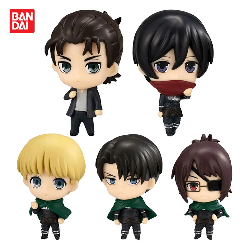 BANDAI Original Attack on Titan Gashapon NemuraseTai Levi Ackerman Eren Kruger Anime Action Figures Capsule Toys Kids Gift